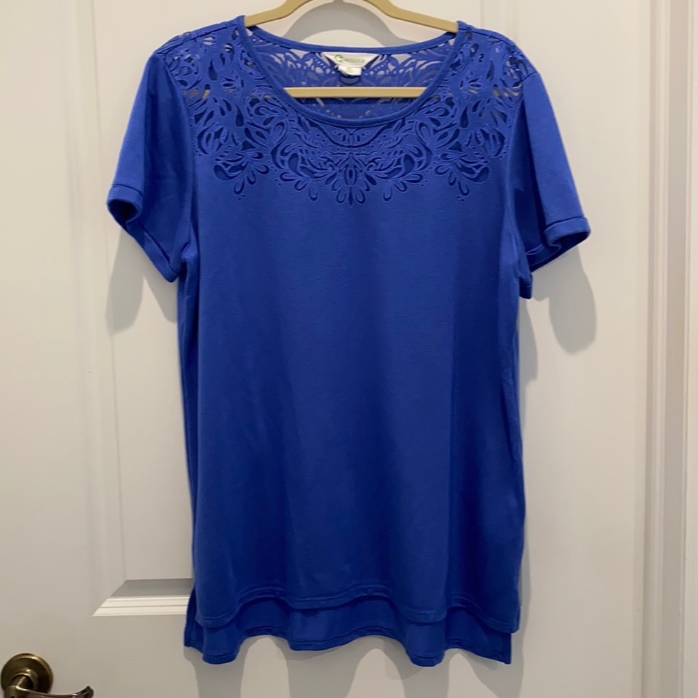 Blue knit top with cut out design